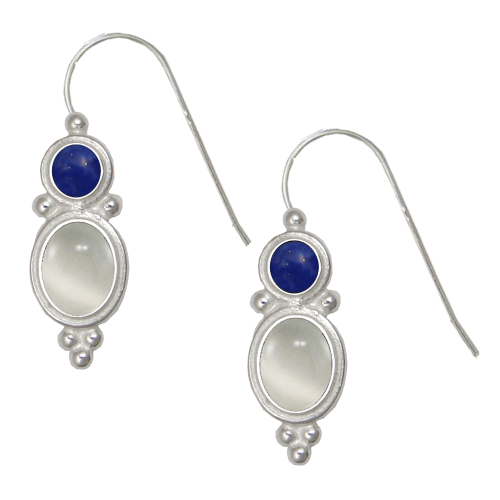 Sterling Silver Drop Dangle Earrings White Moonstone And Lapis Lazuli